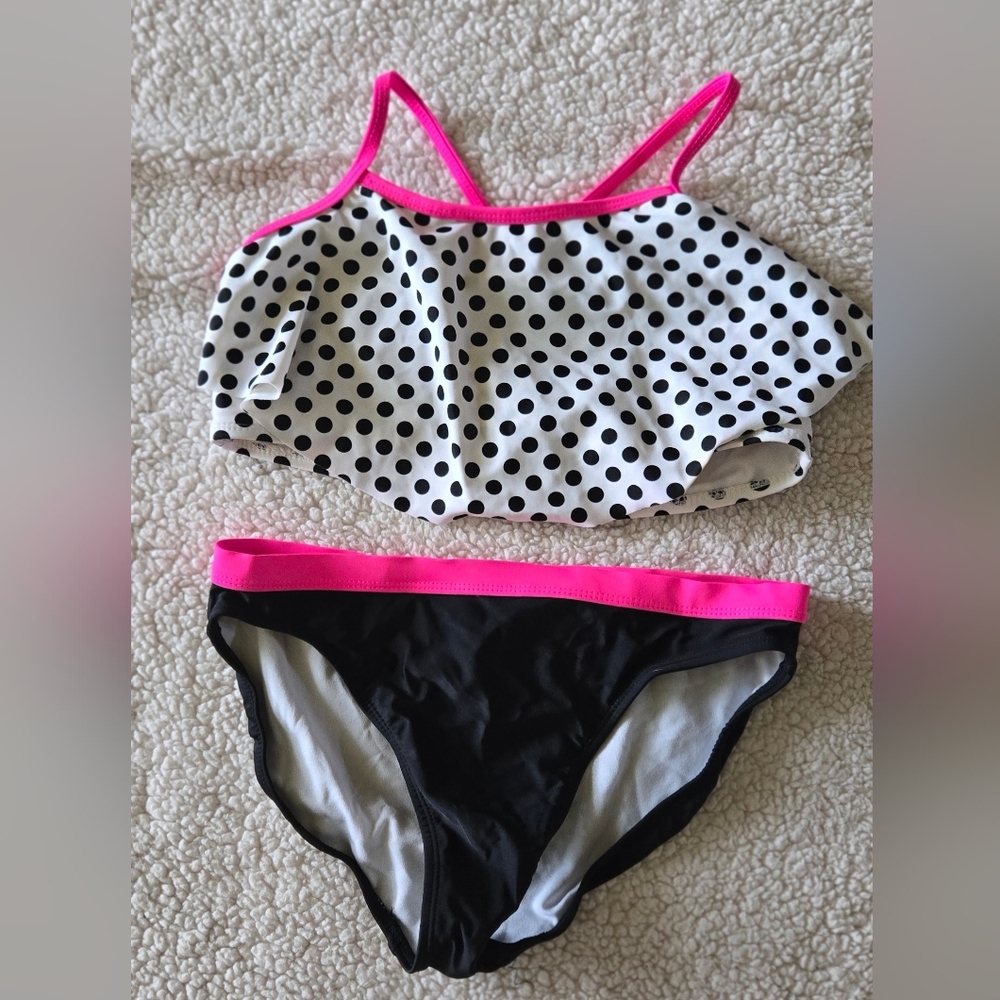 OP Kids Girls Swim Bikini - Black and Pink Polka Dot Size 14